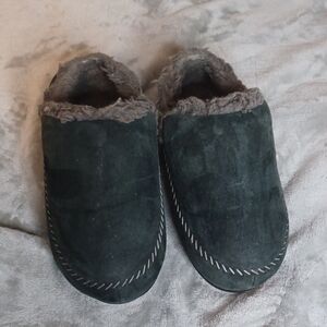 Men's Faux-Shearling Lined Slip-On Slippers - Dark Green